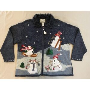 Holiday Sweater Heirloom‎ Collectibles Snowman Zip Up Christmas 1X